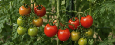 Ripe tomatoes on a healthy vine.
